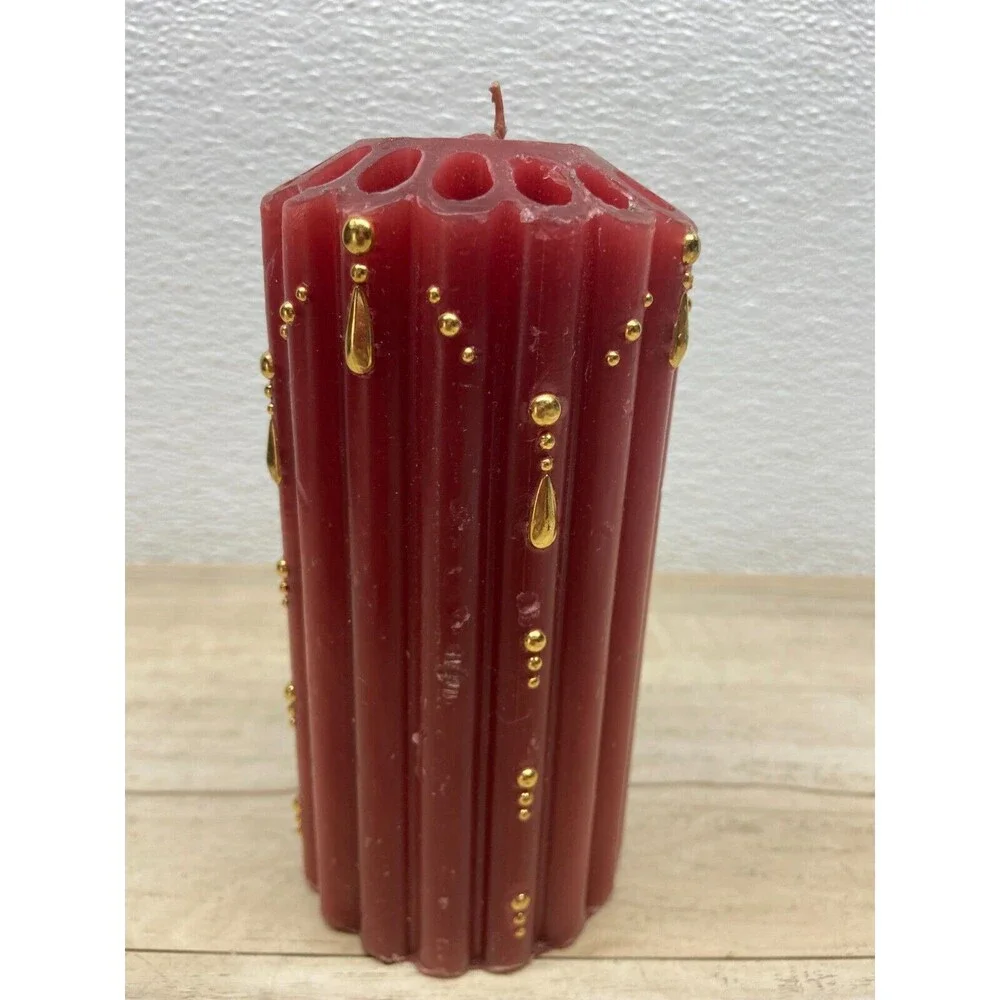 Vtg Red & Gold Pillar Candle 6,5